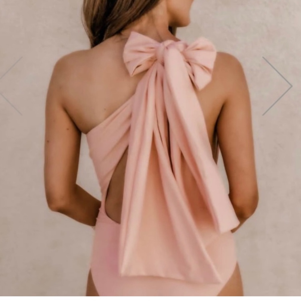 CAITLIN COVINGTON X PINK LILY The Capri One Shoulder Blush Open Back Swimsuit